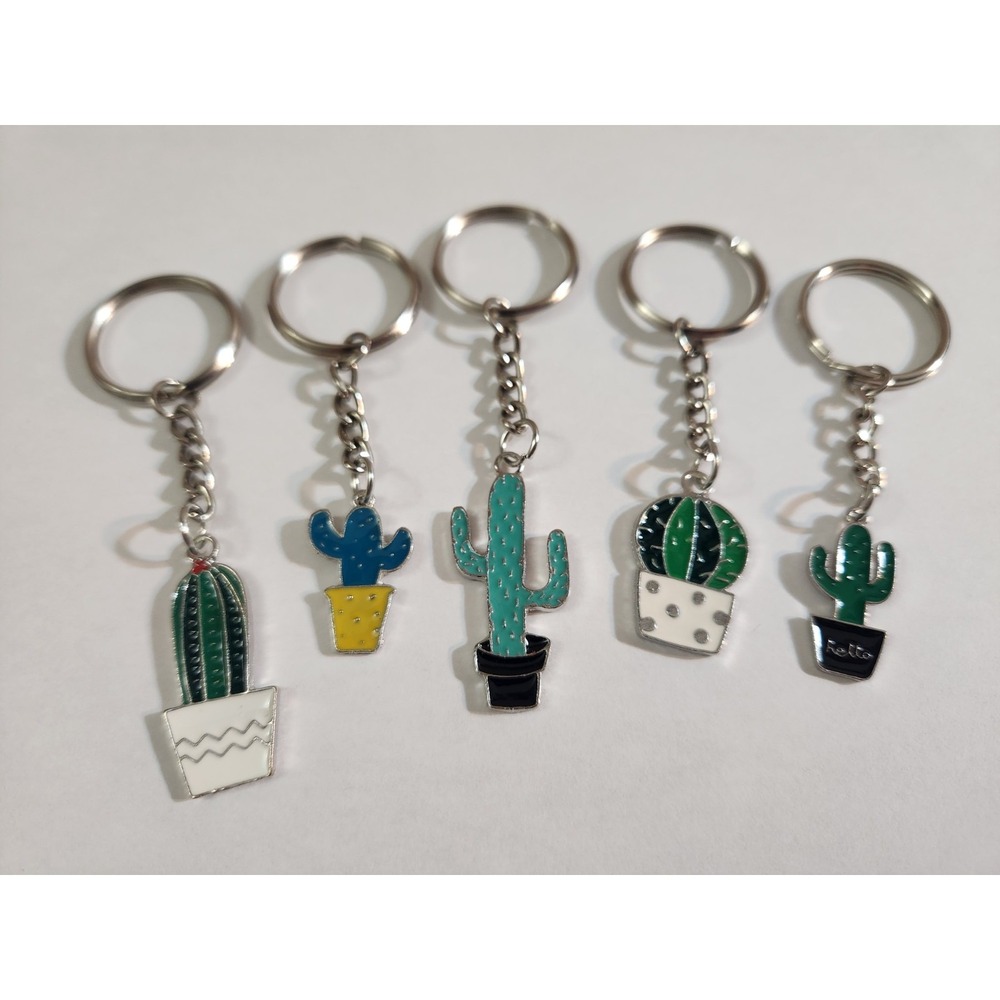 LOT OF (5) DIFFERENT DESIGNS/ PLANT CACTUS KEYCHAINS **ALL UNIQUE**GIFTS**CHARMS